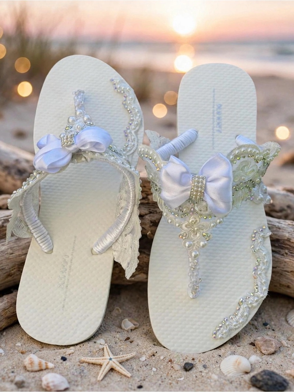 Bridal Shoes, Old Navy White Sandals w/Rhinestones, Wedding Flip Flops Sz 8